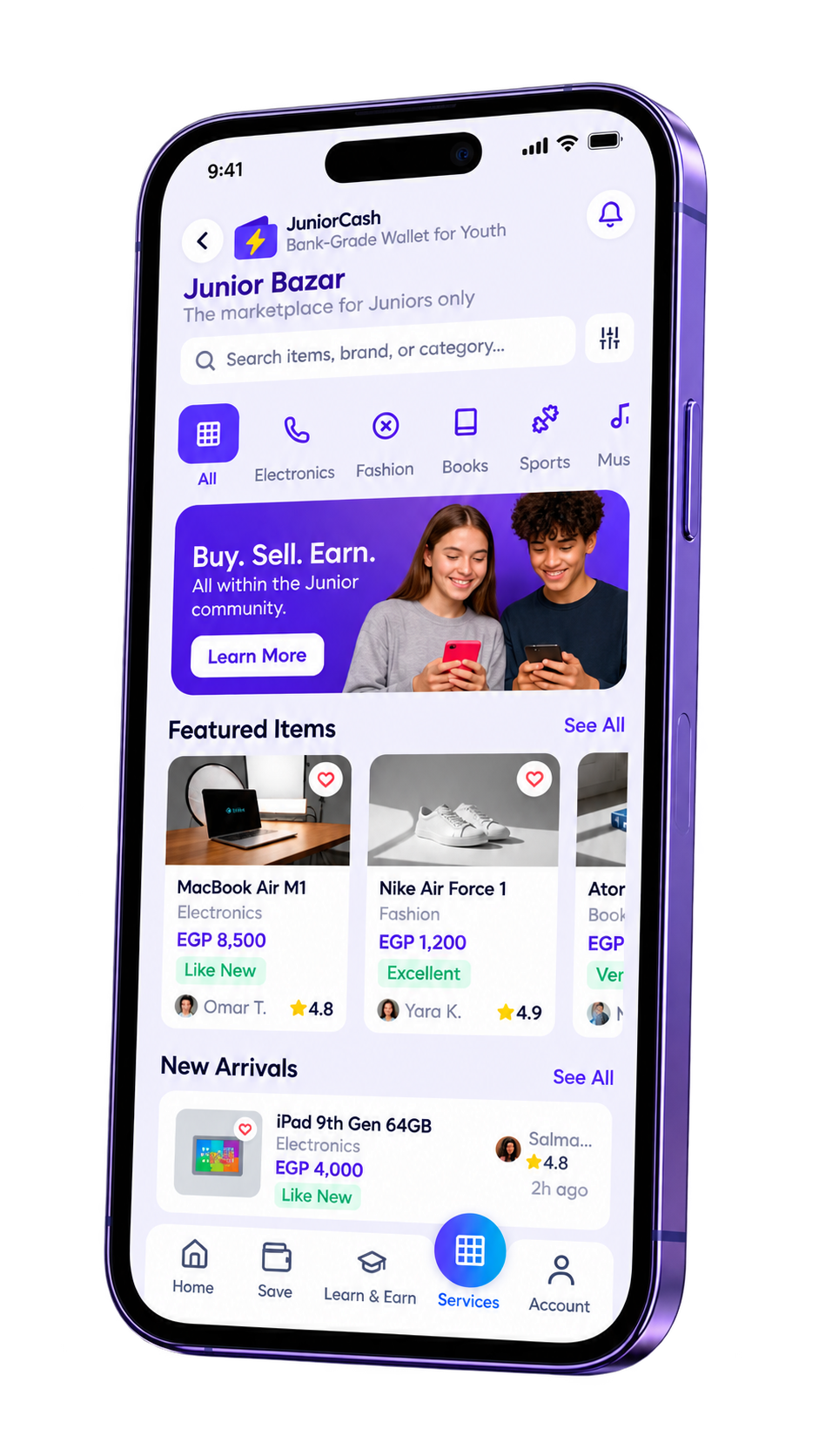 Junior Bazaar marketplace app preview