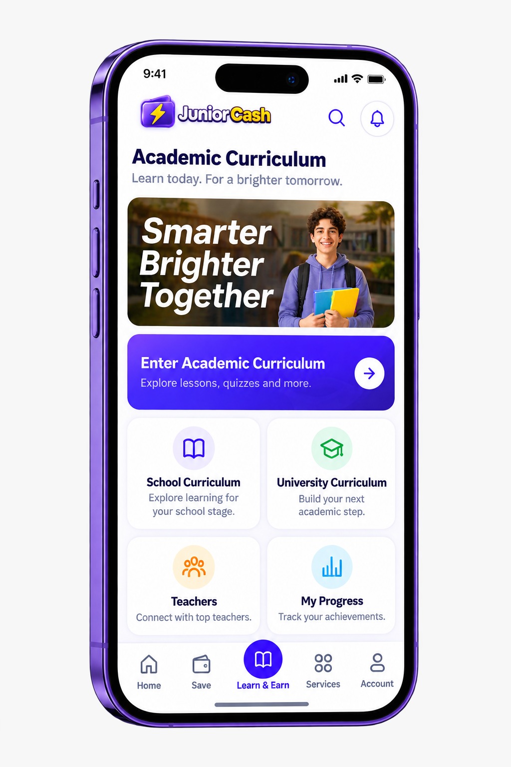 JuniorCash academic curriculum app preview