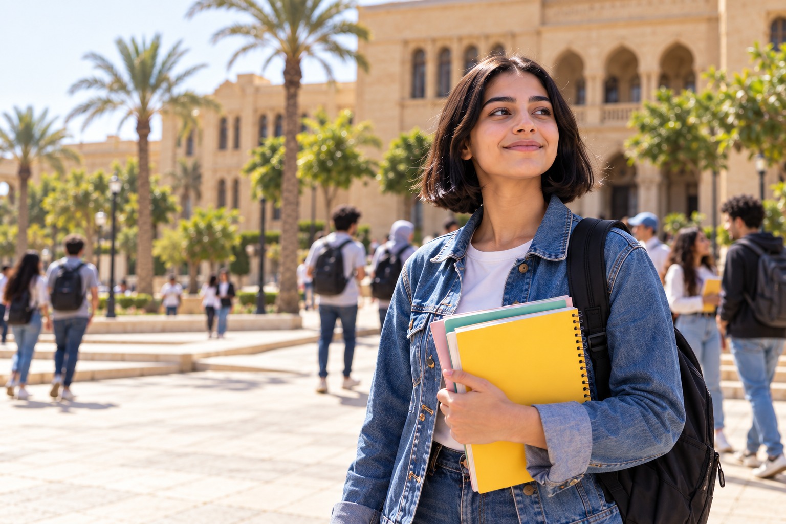 طالبة تحمل كتبها في الحرم الجامعي