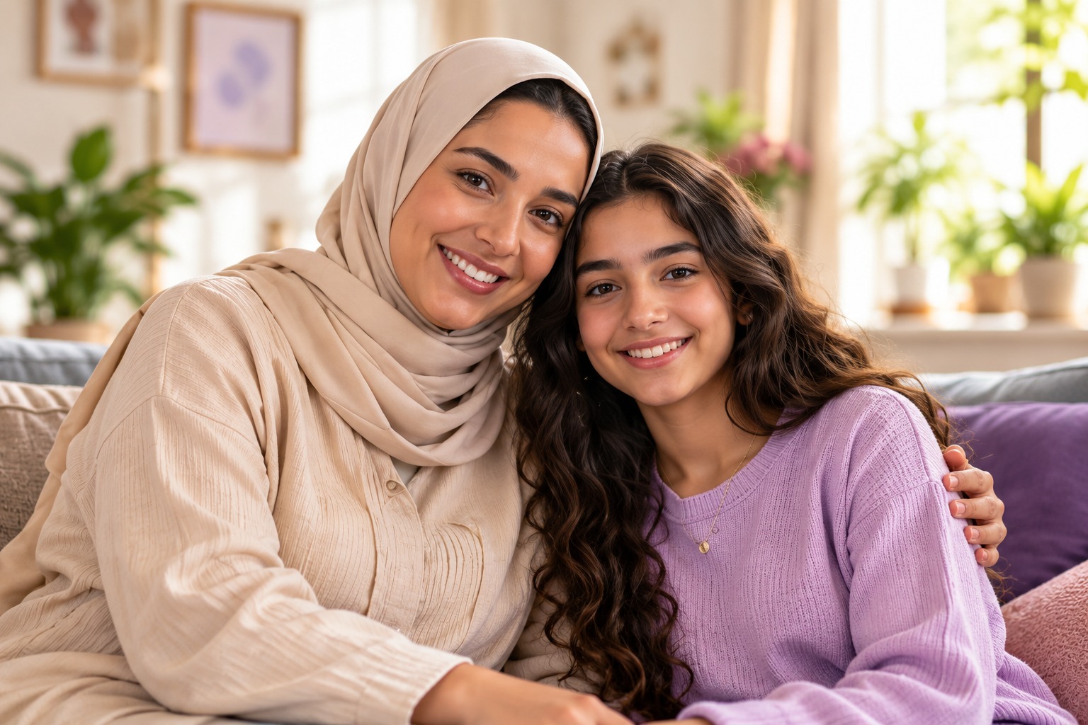 Mother and daughter sharing a moment together